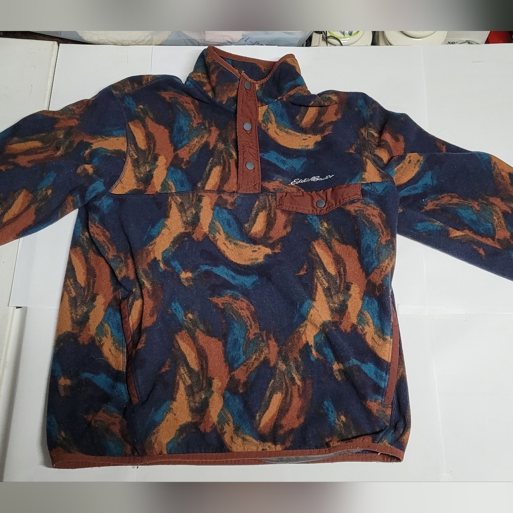 Vintage Eddie Bauer Fleece Pullover Men's Size Med Abstract Design